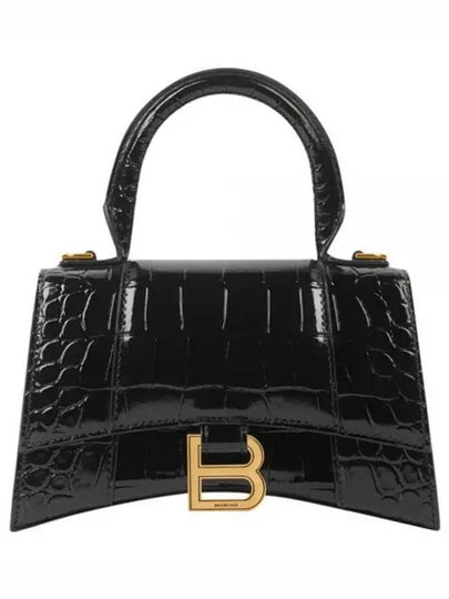 Hourglass Crocodile Embossed Leather XS Tote Bag Black - BALENCIAGA - BALAAN 2