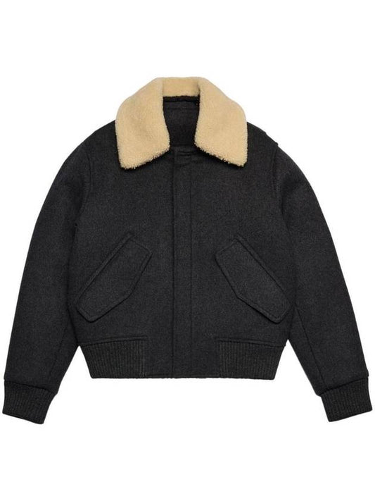 Shearling Collar Wool Jacket Grey - AMI - BALAAN 1