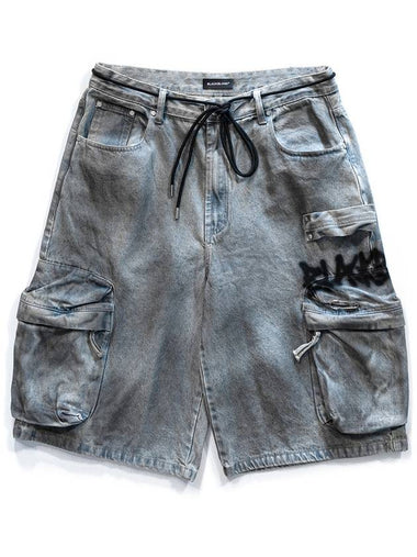 Graffiti Logo Dirty Washing Cargo Shorts Shorts Vintage Blue - BLACKBLOND - BALAAN 1