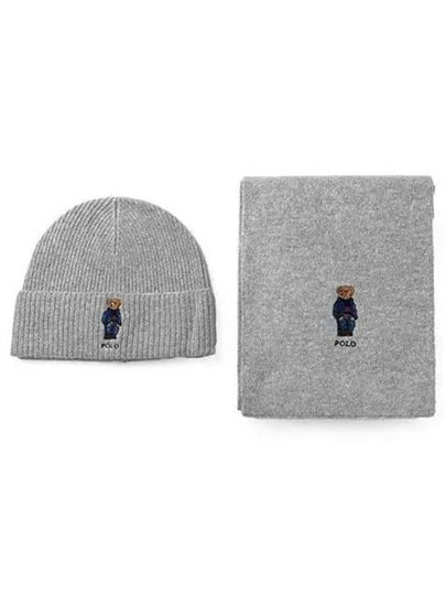 Embroidery Bear Wool Beanie Muffler Set Grey - POLO RALPH LAUREN - BALAAN 2