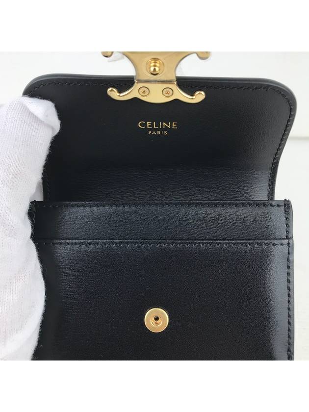 Triomphe Shiny Calfskin Flap Card Wallet Black - CELINE - BALAAN 3