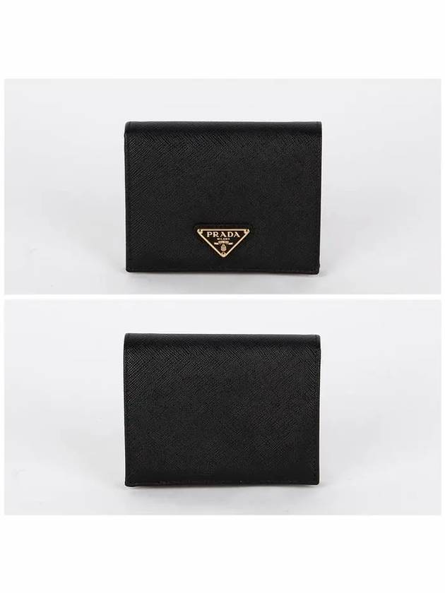 Gold Hardware Triangle Logo Saffiano Half Wallet Black - PRADA - BALAAN 3