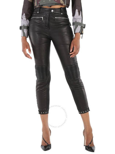 Studded Leather Zip Dale Straight Pants Black - BURBERRY - BALAAN 2