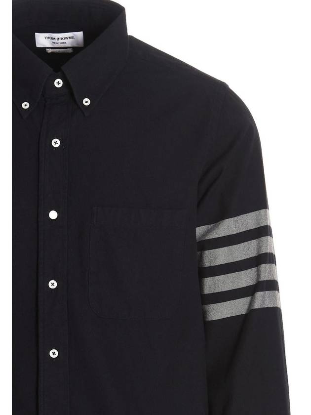 Men's Diagonal Solid Flannel Long Sleeve Shirt Navy - THOM BROWNE - BALAAN 4