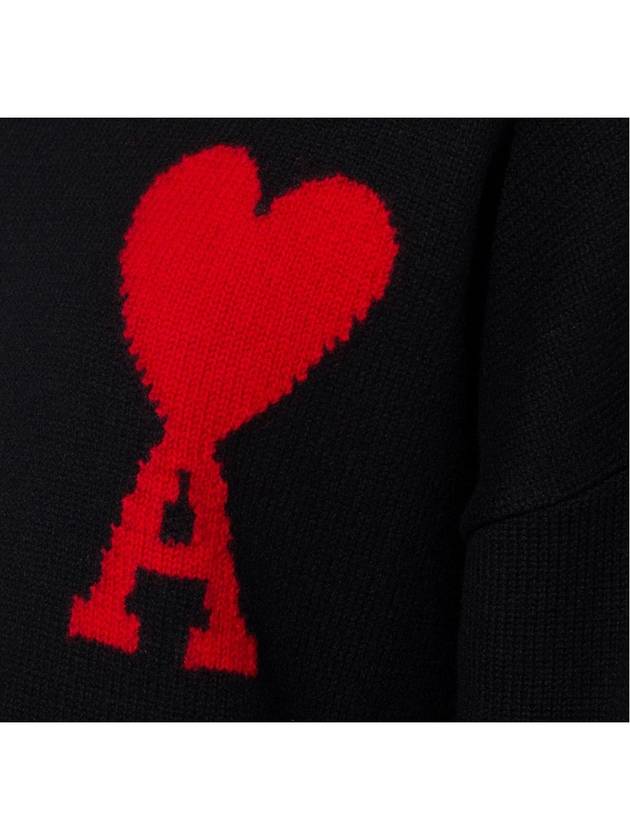 Big Heart Logo Embroidered Wool Knit Top Black - AMI - BALAAN.