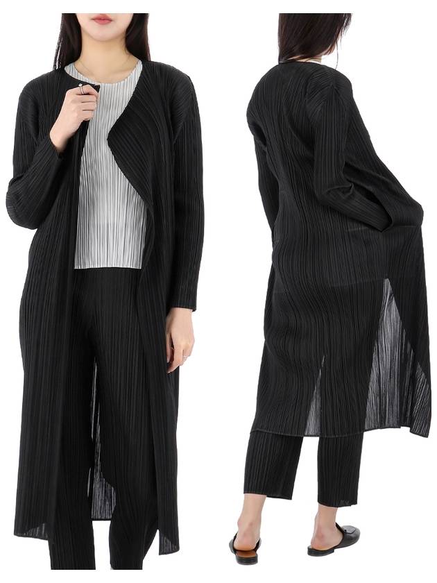 Pleats Basic Long Cardigan Black - ISSEY MIYAKE - BALAAN 2