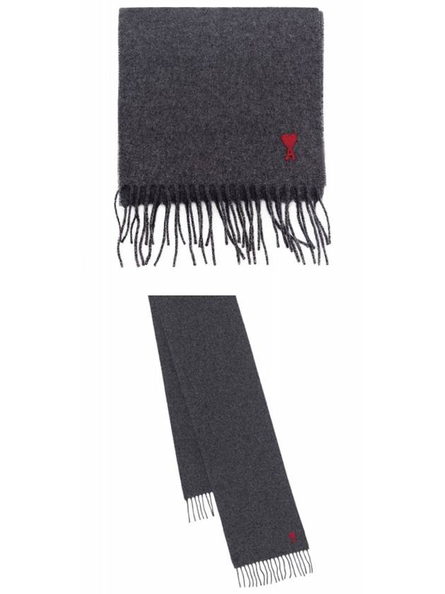 Small Heart Logo Classic Wool Scarf Dark Grey - AMI - BALAAN 5