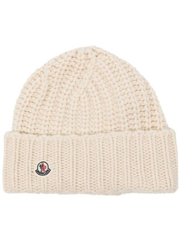 Logo Patch Cashmere Blend Beanie Ivory - MONCLER - BALAAN 1