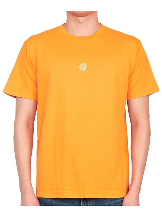 Garment Dyed Lettering One Print Cotton Jersey Short Sleeve T-Shirt Orange - STONE ISLAND - BALAAN 2