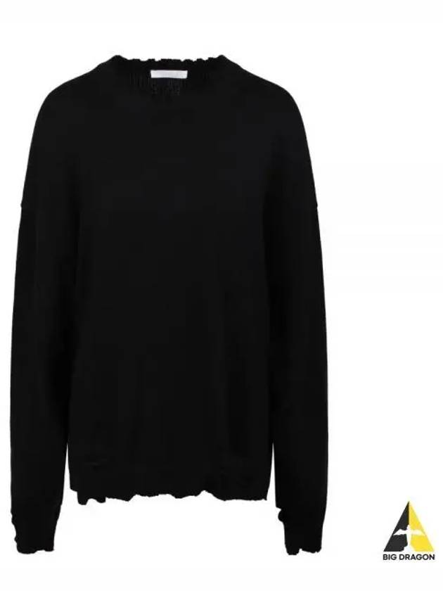 Distressed Crewneck Jumper Knit Top Black - HELMUT LANG - BALAAN 2