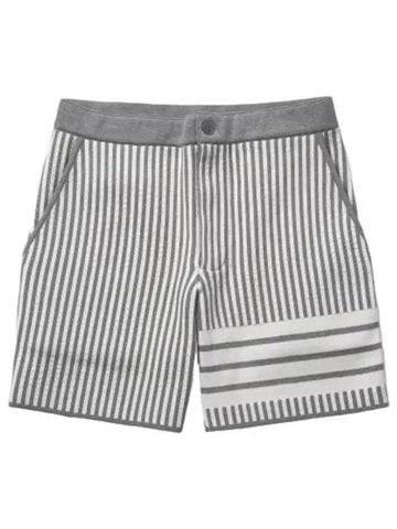 Cotton seersucker jacquard diagonal shorts pants light gray - THOM BROWNE - BALAAN 1