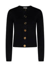 Logo Button Wool Cardigan Black - TORY BURCH - BALAAN 1