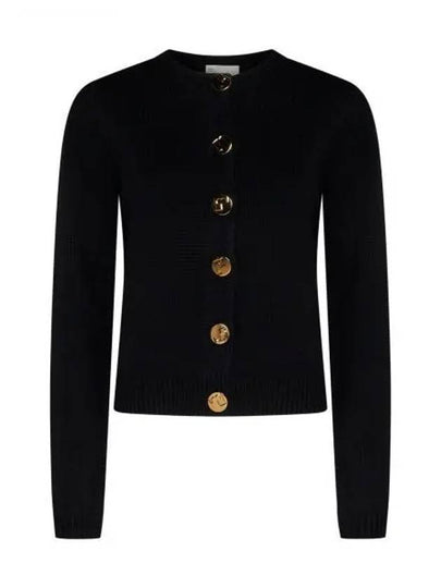 Logo Button Wool Cardigan Black - TORY BURCH - BALAAN 2