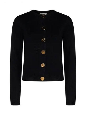 Logo Button Wool Cardigan Black - TORY BURCH - BALAAN 1