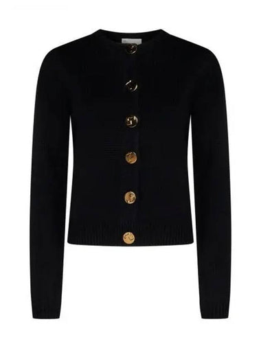 Logo Button Wool Cardigan Black - TORY BURCH - BALAAN 1