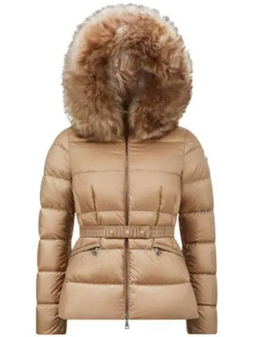 1A00095 595FE 239 BOED Logo Patch Quilted Fur Hood Padding Beige Women s TLS 271697 - MONCLER - BALAAN 1