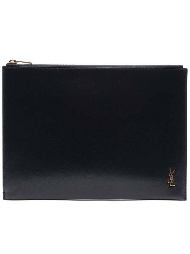 Tiny Gold Monogram Logo Medium Clutch Bag Black - SAINT LAURENT - BALAAN 2