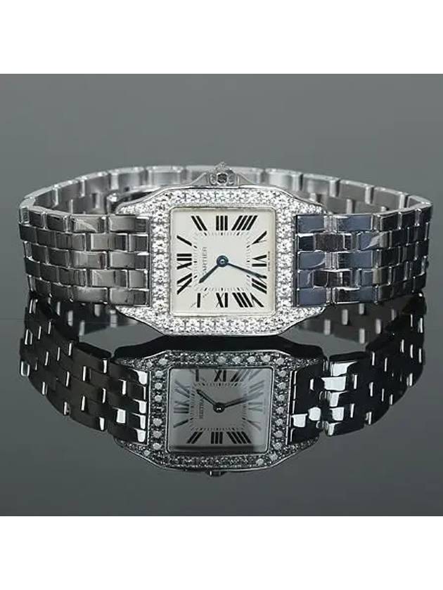 18K 750 White Gold Box Bezel Diamond Santos Demoiselle 26MM Quartz Unisex Watch - CARTIER - BALAAN 2