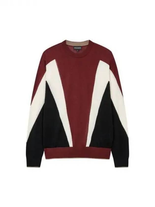 Men s color block wool crewneck knit burgundy 270133 - EMPORIO ARMANI - BALAAN 1