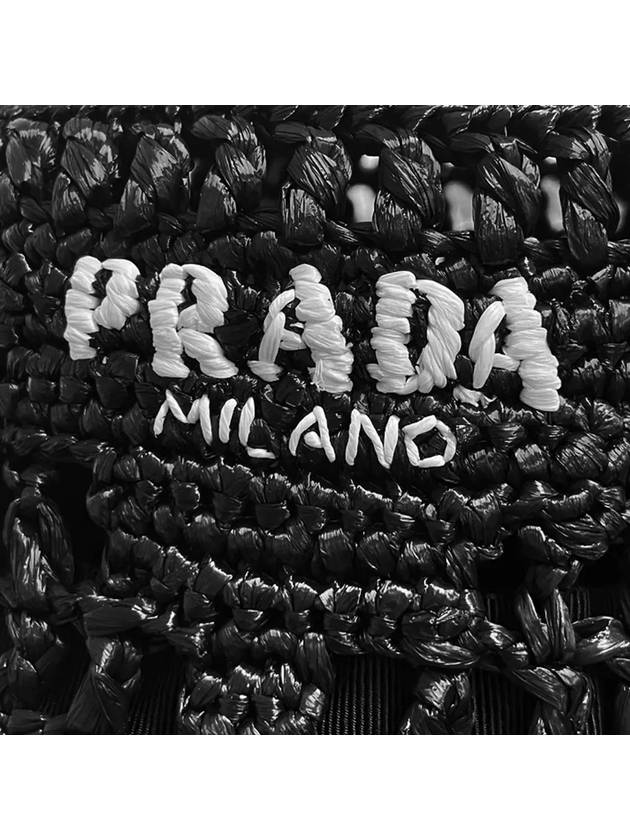 Embroidered Logo Raffia Bucket Hat Black - PRADA - BALAAN 5