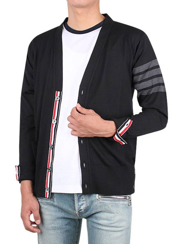 Men's Classic V-neck Merino Wool Cardigan Black - THOM BROWNE - BALAAN 2