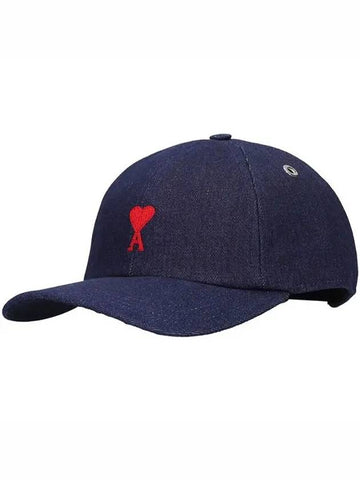 ADC Heart Logo Embro Denim Baseball Cap Hat Indigo - AMI - BALAAN 1