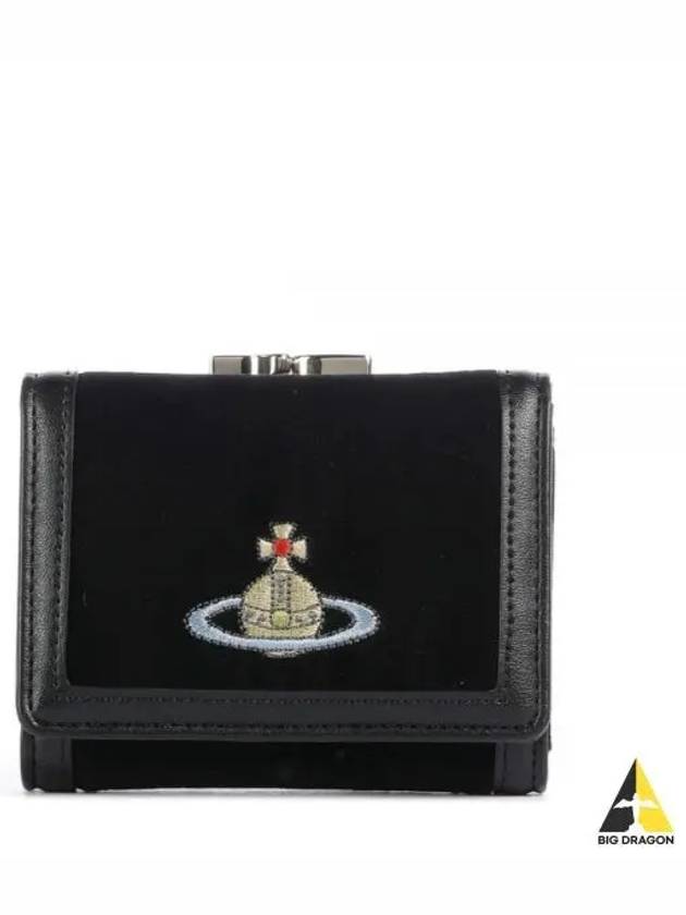 Velvet Small Frame Cotton Half Wallet Black - VIVIENNE WESTWOOD - BALAAN 2