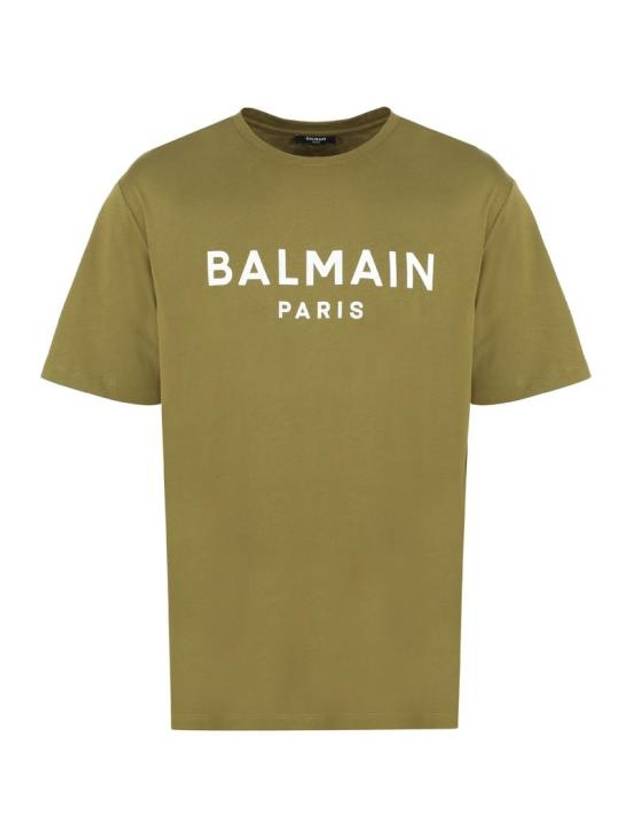 Logo Print Eco Responsible Cotton Short Sleeve T-Shirt Khaki - BALMAIN - BALAAN 1