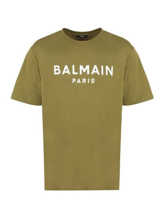 Men's Logo Print Eco Responsible Cotton Short Sleeve T-Shirt Khaki - BALMAIN - BALAAN.