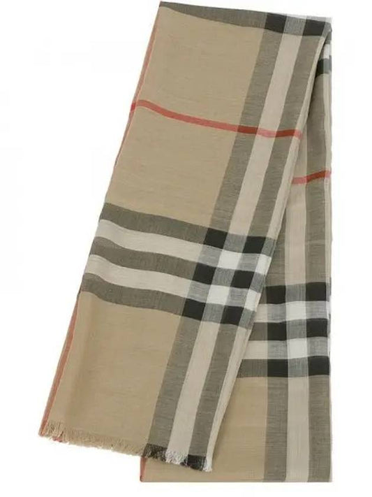 Check Wool Silk Scarf Beige - BURBERRY - BALAAN 2