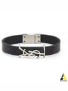 Opyum Silver Logo Leather Bracelet Black - SAINT LAURENT - BALAAN 2