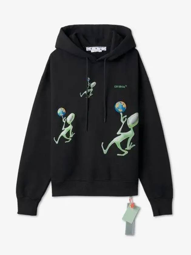 Alien Logo Drawstring Hoodie Black - OFF WHITE - BALAAN 2