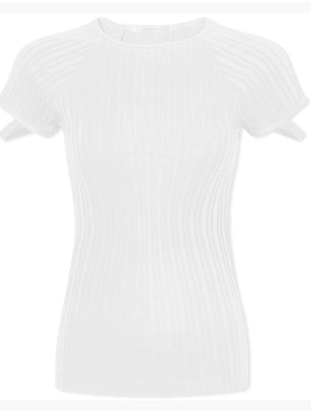 Ribbed Cut Out Cotton Short Sleeve T-shirt White - HELMUT LANG - BALAAN 2