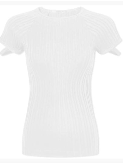 Ribbed Cut Out Cotton Short Sleeve T-shirt White - HELMUT LANG - BALAAN 2