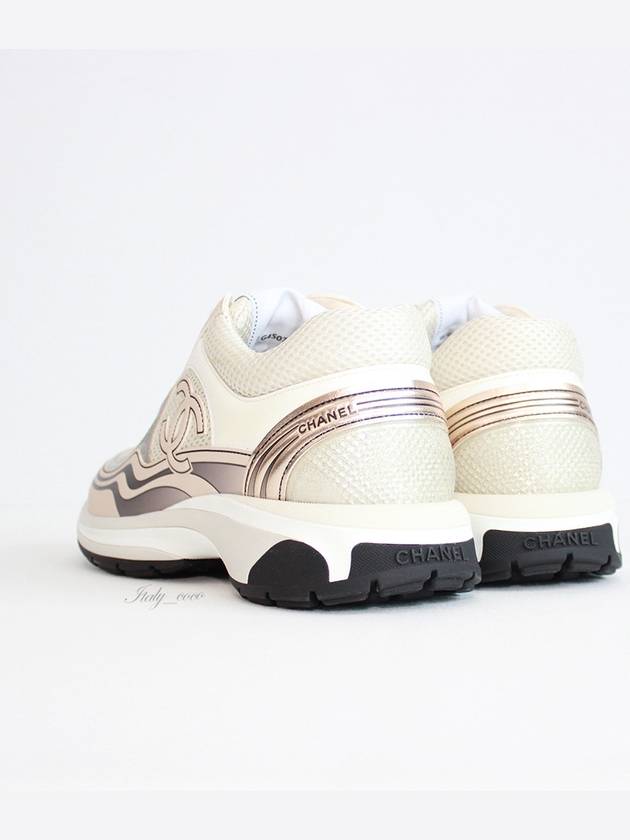 Fabric Laminated Low Top Sneakers Ivory White Gold - CHANEL - BALAAN 5