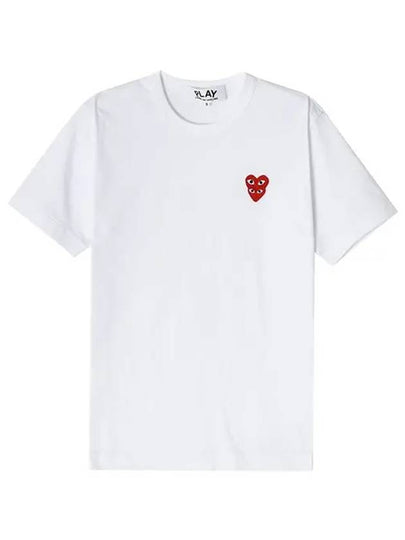 Play Men's Small Double Red Heart Wappen Short Sleeve T-Shirt P1 T288 2 White - COMME DES GARCONS - BALAAN 2