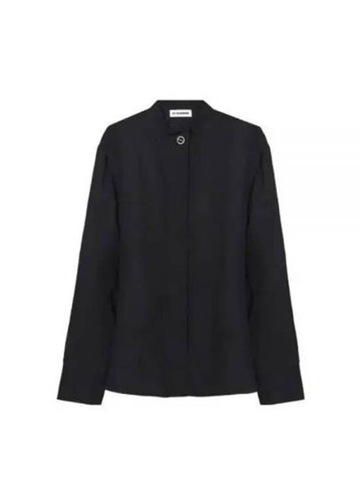 Silver Button Detail Viscose Long Sleeve Shirt Black - JIL SANDER - BALAAN 2