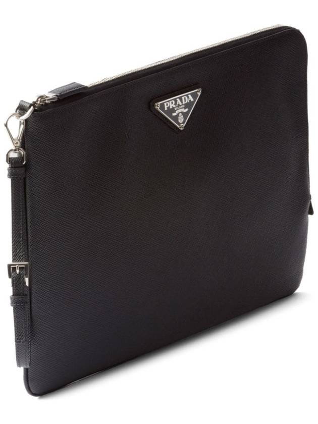 Triangle Logo Large Saffiano Clutch Bag Black - PRADA - BALAAN 5