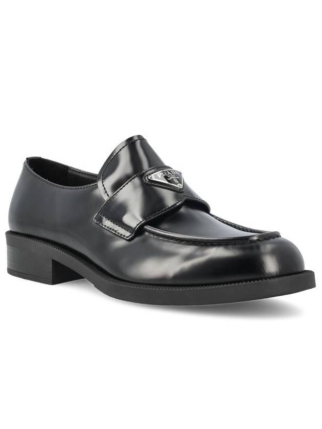 Triangular logo brushed leather loafers black - PRADA - BALAAN 3