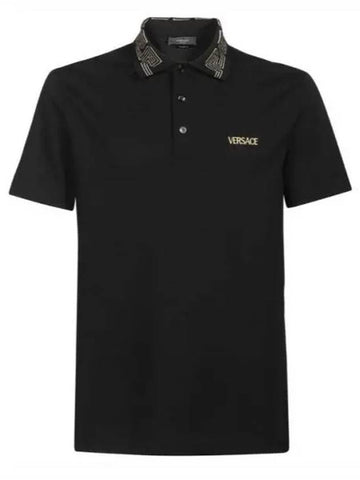 Embroidered logo polo short sleeve t shirt black 1006038 1A041321 - VERSACE - BALAAN 1