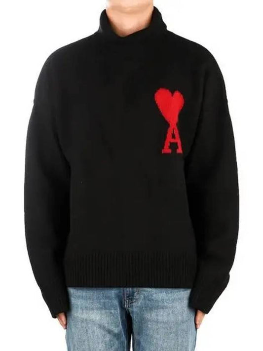 Intarsia Heart Logo Turtleneck Black - AMI - BALAAN 2