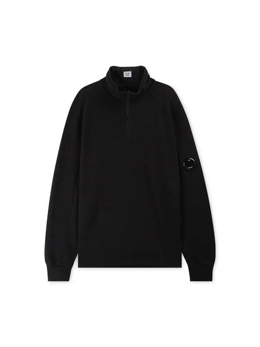 Men's Lens Wappen Fleece Half Zip Up Sweatshirt Black - CP COMPANY - BALAAN 1