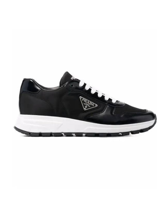 Prax 01 Re-Nylon Brushed Leather Low-Top Sneakers Black - PRADA - BALAAN 1