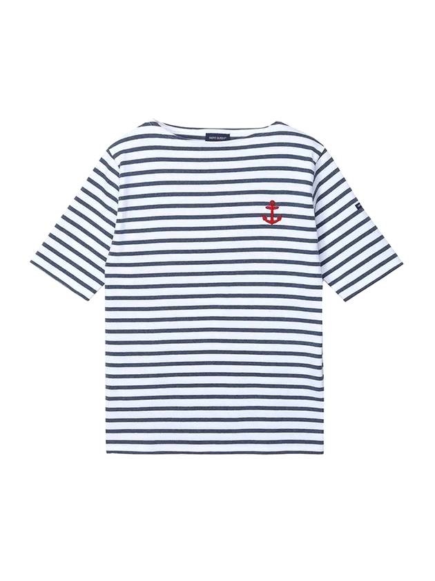 Gildo Logo Patch Boat Neck Striped Short Sleeve T-Shirt Neige Indigo - SAINT JAMES - BALAAN 1