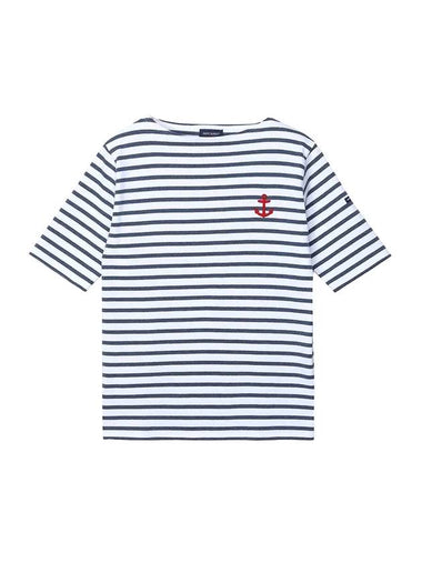 Gildo Logo Patch Boat Neck Striped Short Sleeve T-Shirt Neige Indigo - SAINT JAMES - BALAAN 1