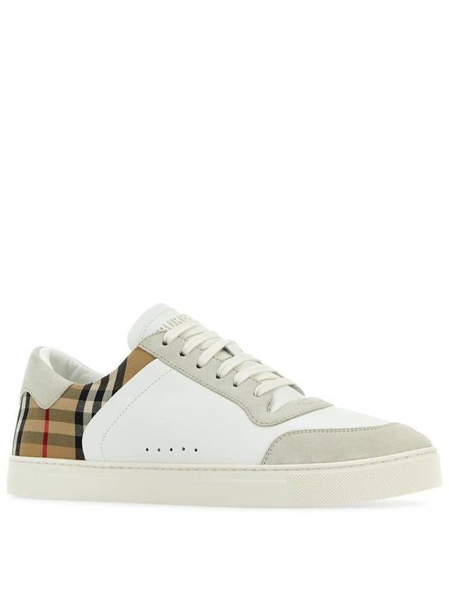 Check Leather Suede Sneakers Natural White Archive Beige - BURBERRY - BALAAN 3