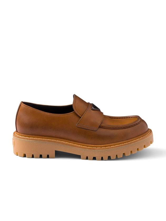 Triangle Logo Leather Loafers Cognac - PRADA - BALAAN 1