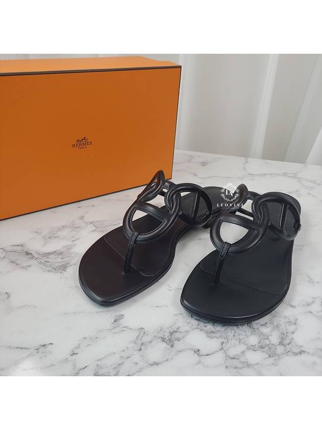 Women's Beach Sandals Flip Flops Leather Black 375 H202182Z - HERMES - BALAAN 5