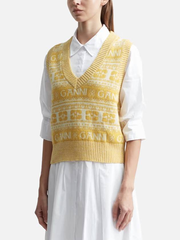 Logo Wool Mix Knit Vest Yellow - GANNI - BALAAN 4