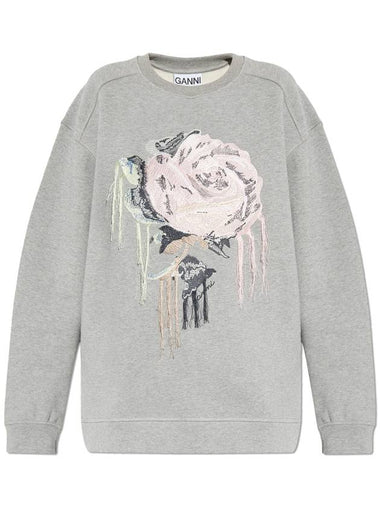 Ganni Sweatshirt With Embroidery, Women's, Grey - GANNI - BALAAN 1